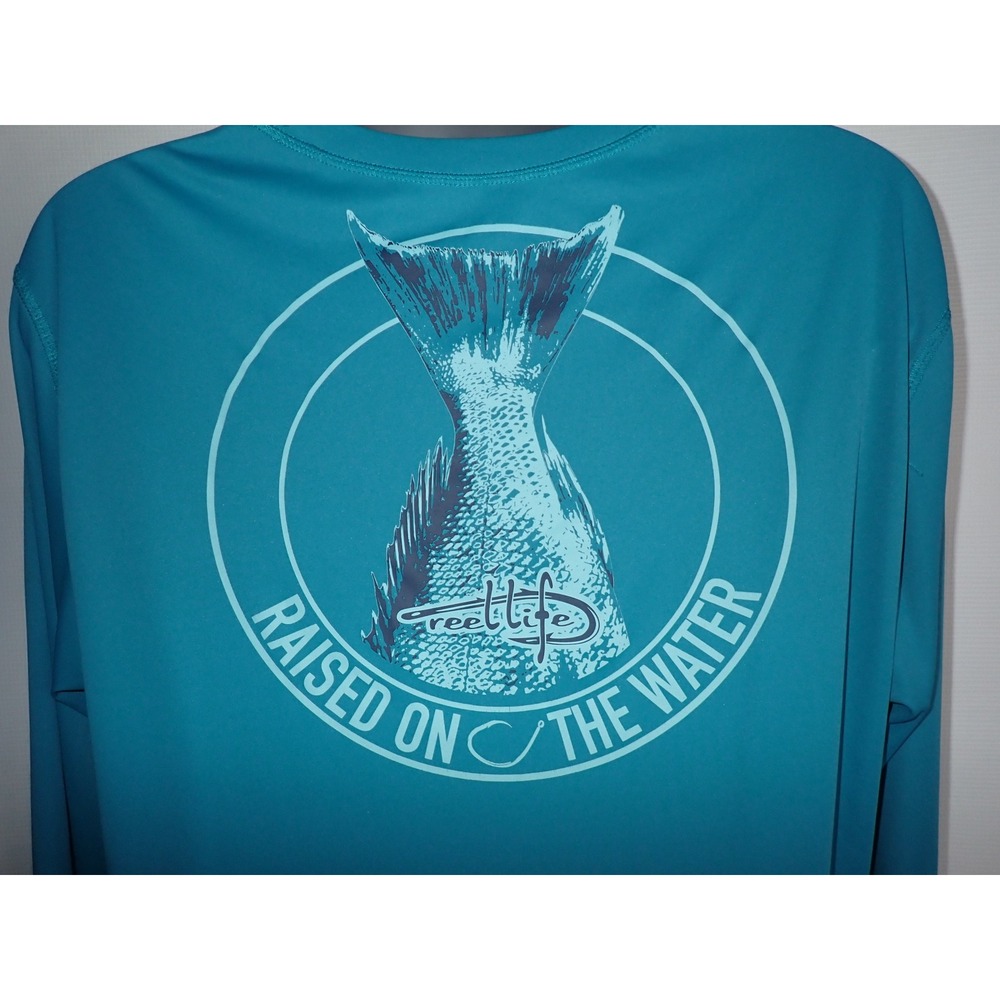 Reel Life Men Raised On The Water Fishing Performance Shirt Teal XXL Long Sleeve
